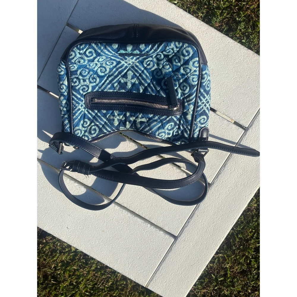 Vera Bradley Blue Batik Quilted Cotton Crossbody Bag Navy Faux Leather Trim
